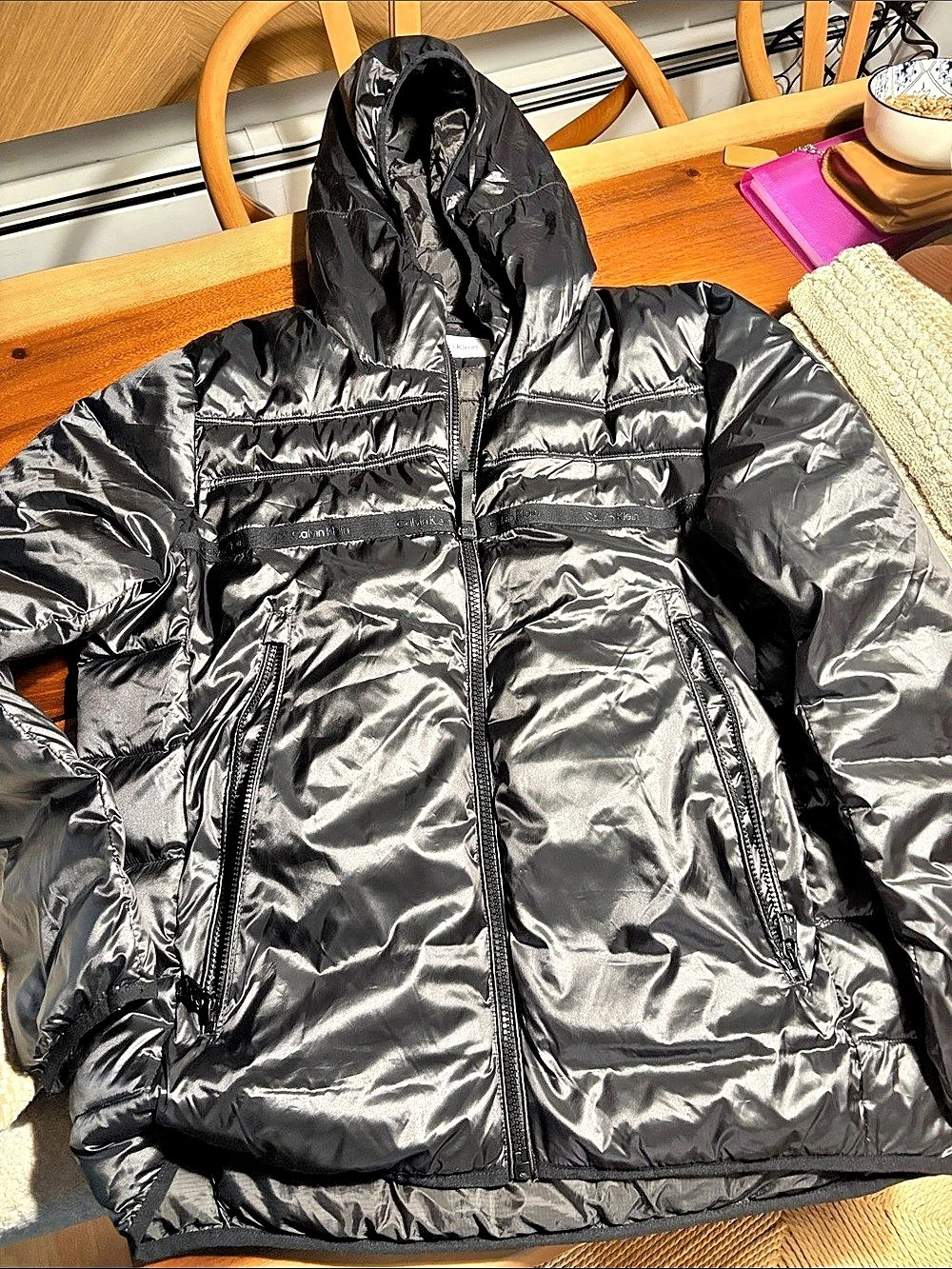 Calvin Klein Black Hooded Puffer Jacket Size Large
